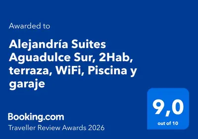 Certificado, premio, señal o documento que está expuesto en Alejandría Suites Aguadulce Sur, 2Hab, terraza, WiFi, Piscina y garaje