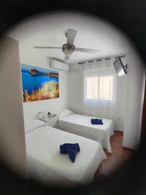 Cama o camas de una habitación en Apartamento El Flamenco Azul Cabo de Gata