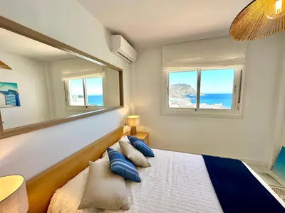 Cama o camas de una habitación en Espectaculares vistas al Mediterráneo con piscina a 80 metros de la playa