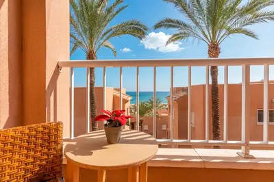 Un balcón o terraza de Marina de la Torre Sea View Family Apartment - Pool & Terrace
