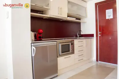 Una cocina o zona de cocina en Apartamentos la Buganvilla