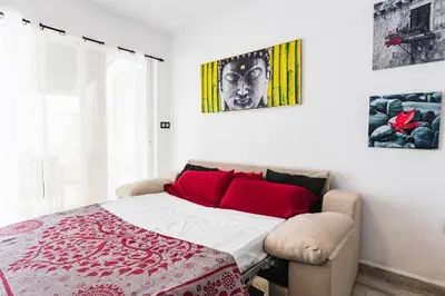 Cama o camas de una habitación en Apartamento con terraza a pie de playa en Mojacar