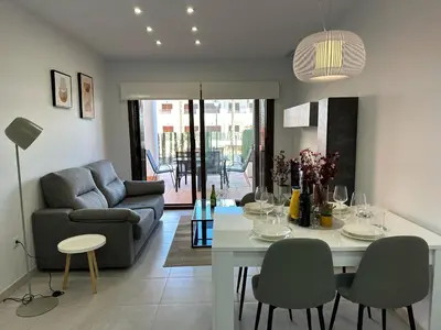 Zona de estar de Bonito apartamento en San Juan de los Terreros, piscina comunitaria, cerca de la playa, para 6 pers. - ES-376-8