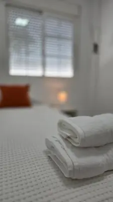 Cama o camas de una habitación en Casa Puerta Roquetas