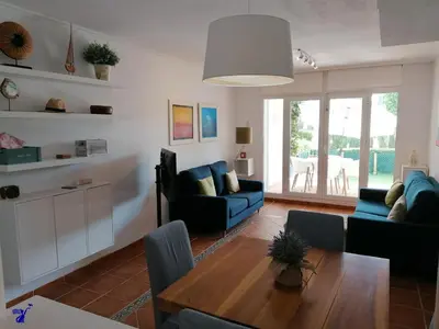 Zona de estar de Ground floor apt with terrace in front of the pool