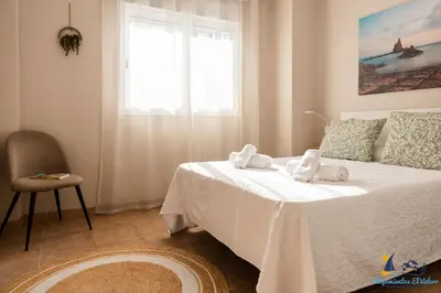 Cama o camas de una habitación en El Velero San José Amplia vivienda Piscina Terraza Parking 350m Playa