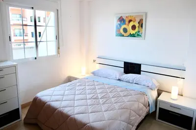 Cama o camas de una habitación en Seafront Penthouse Almeria