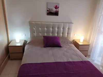 Cama o camas de una habitación en Vera Playa Apto 1-4 Personas Piscina Parking WI-FI