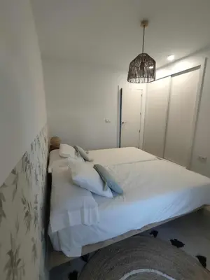 Cama o camas de una habitación en Apartamento La Invencible Mojacar 1ª Línea Playa